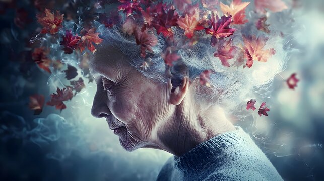 World Alzheimer's Month in September. Awareness for aging-related illnesses like dementia and memory loss. Abstract elderly art symbolizing sadness - Powered by Adobe