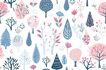 Seamless pattern with trees on a white background