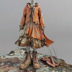 Distressed Fashion: Layered Grunge Outfit with Vintage Boots