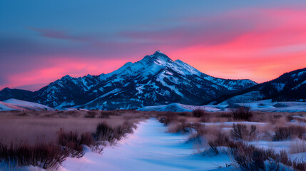 Obraz premium View Snowy Mountain Range Dusk