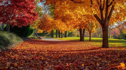 秋の公園と落葉