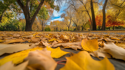 秋の公園と落葉