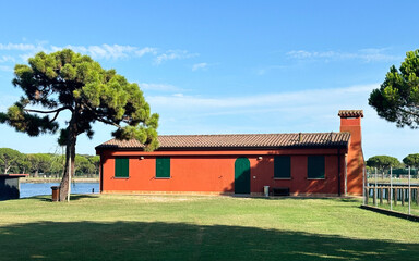 house and lawn at the lake