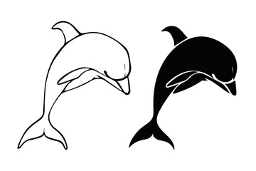 Line sketch,silhouette,stamp of marine mammal dolphin.Vector graphics.