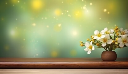 Empty table on summer blurred background. Mockup for presentation, product branding, cosmetics, food or decoration.