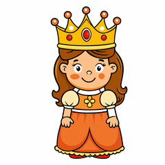 Illustration of cute children characters with queen costume outline white on background vector stock illustration