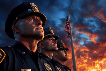 First Responders Day in North Carolina with an honor guard salute, depicted in an artwork where an honor guard of police officers and firefighters pays tribute to their fallen comrades, with
