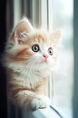 Fototapeta premium Adorable Kitten Gazing Out the Window: Cute Pet Photography