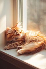 Cozy Ginger Cat Relaxing in Sunlight by the Window