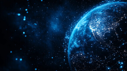 Obraz premium digital technology background, planet Earth, network lines, for web banner design template, business presentation background