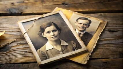 Faded, creased, and worn, a vintage black and white photograph with dull, yellowed edges, conveying a sense of nostalgia and forgotten memories.