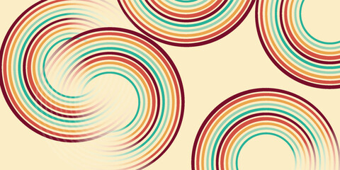 Abstract background of rainbow groovy Wavy Lines design in 1970s Hippie Retro style. Vector pattern ready to use for cloth, textile, wrap and other.