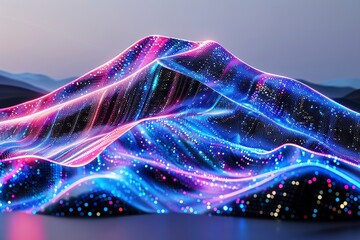 Abstract Mountain Landscape with Neon Lights