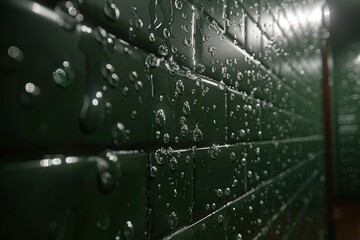 Water Droplets on Green Brick Wall