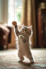 Playful Kitten Engaging with Toy: Adorable Cat Photography for Pet Lovers