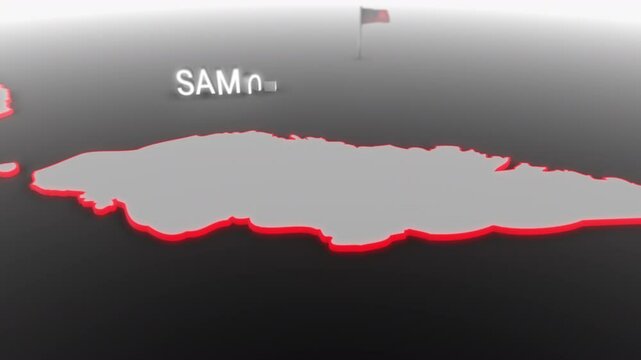 3d animated map of Samoa gets hit and fractured by the text &ldquo;Recession&rdquo;