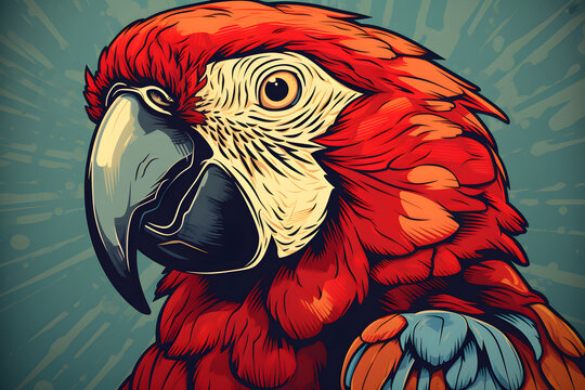 illustration with few colors of a parrot, parrot bird, red parrot