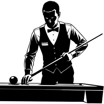 recommend clip art: Focused Billiard Player: A silhouette of a professional pool player lining up a shot, showcasing the intensity and concentration of the game.  