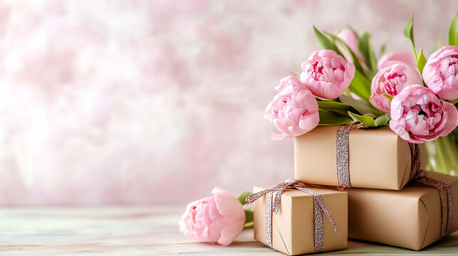 A Mother s Day message with beautifully wrapped gift boxes, offering a thoughtful and elegant greeting