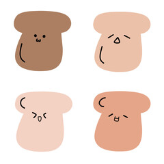Pastel Bread Cute Character Vector | Various Expressions | Line Art | Minimalist Design (4 Vectors)
