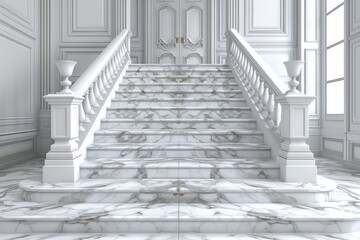 Fototapeta premium Elegant White Marble Staircase in a Luxurious Mansion