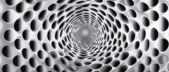 A spiral of circles with a black and white color scheme