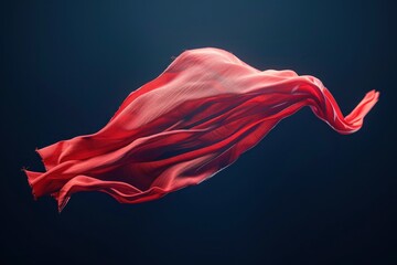 Flowing Red Fabric on Blue Background