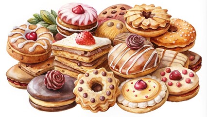 Gourmet Cookie Confections Watercolor Drawings Vintage Inspiration