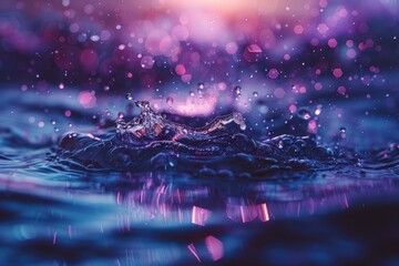 Fototapeta premium Water Droplet Splash with Purple Bokeh Background
