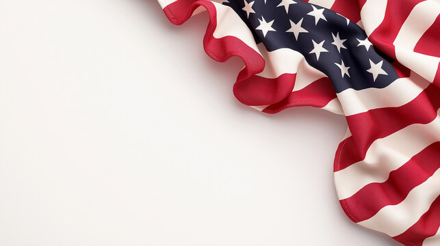 American flag in corner on white background, patriotic border with copy space for text or design