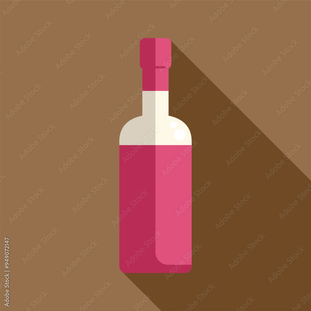 Canvas Prints Bottle of pink wine is casting a long shadow on a brown background in this flat icon design