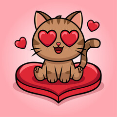 Cat with red heart design, love, in love