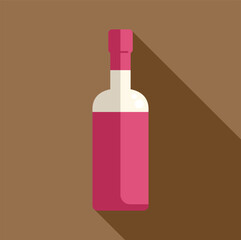 Bottle of pink wine is casting a long shadow on a brown background in this flat icon design