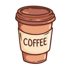 Vector illustration of a to go coffee cup on a white background, cute cartoon style logo