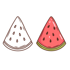 Coloring book page for anyistress kid or adult coloring. Vector summer illustration of piece of watermelon