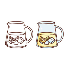 Coloring book page for anyistress kid or adult coloring. Vector summer illustration of lemonade in the glass jar