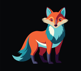 Red fox cartoon vector on black background