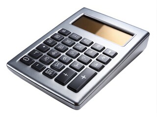 High-tech office calculator with advanced functionality and sleek metallic design for a futuristic work environment