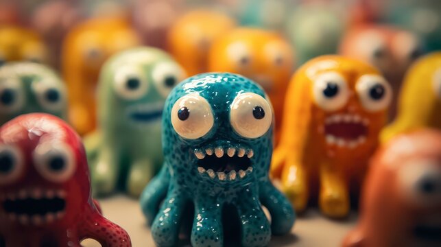 Colorful ceramic octopus figures displayed at a craft fair in autumn
