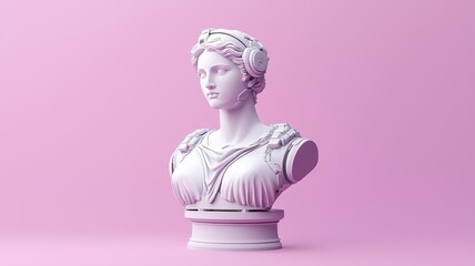 Obraz premium Abstract Greek statue in soft pastel purples, with robotic enhancements, merging ancient and futuristic themes