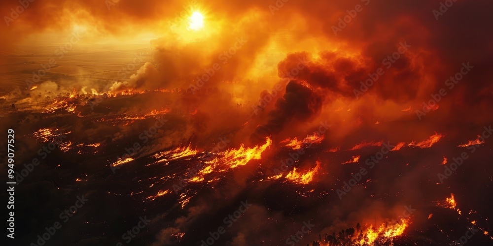 Wall mural Devastating wildfire captured from a bird s perspective