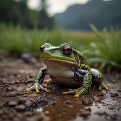 Cute green frog amphibian wildlife water Animal