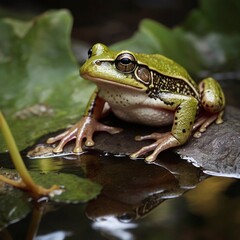 Fototapeta premium Cute green frog amphibian wildlife water Animal