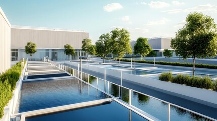 Fototapeta premium Healthcare facility with sustainable water and waste management systems for eco-friendly operations, green design, sustainable healthcare