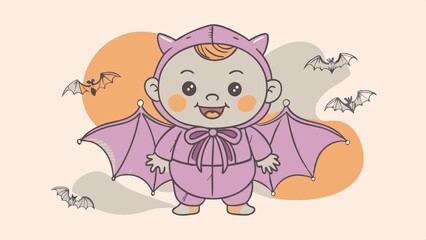 Fototapeta premium Cute Baby Bat Halloween Costume Illustration