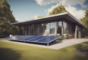 Naklejka premium Modern house with solar panel on the roof