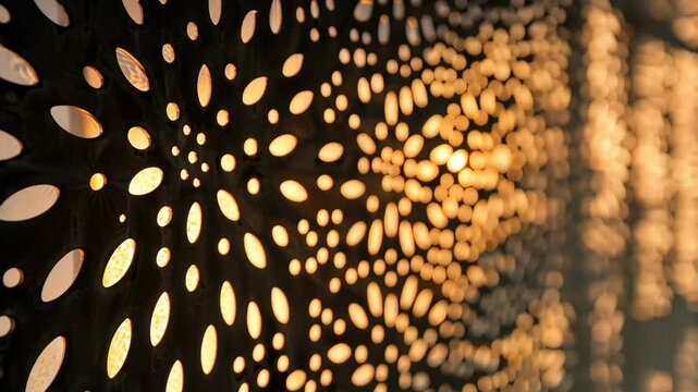 pattern of light through perforated metal, illuminating design. abstract art and texture concept.
