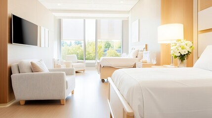 Maternity ward with private birthing suites and family support areas, women's health, family-centered care