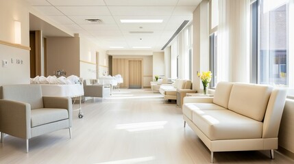 Maternity ward with private birthing suites and family support areas, women's health, family-centered care