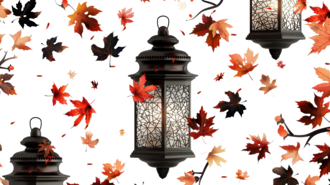 Autumn leaf pattern decorative lantern isolated on white background